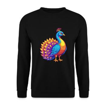 Peacock Colorful Kawaii Cartoon Character Bird - Unisex Sweatshirt - black - Front - Alina (178cm) & Michal (187cm)