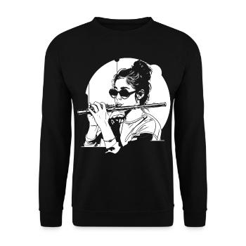 Drawing flutist - Unisex Sweatshirt - black - Front - Alina (178cm) & Michal (187cm)