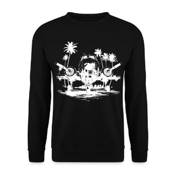 Flugzeug Zeichnung - Unisex Pullover - Schwarz - Vorne - Alina (178cm) & Michal (187cm)