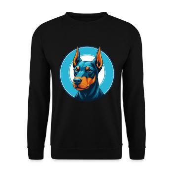 Deutscher Pinscher Hund Niedliches Kawaii Cartoon Haustier Logo - Unisex Pullover - Schwarz - Vorne - Alina (178cm) & Michal (187cm)