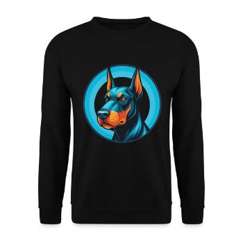 Dobermann chien mignon kawaii dessin animé animal de compagnie logo - Sweat-shirt Unisexe - noir - Devant - Alina (178cm) & Michal (187cm)