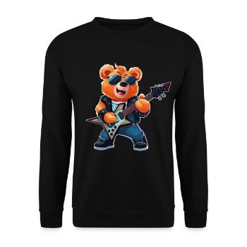 Heavy Metal Teddybär Gitarrist - Unisex Pullover - Schwarz - Vorne - Alina (178cm) & Michal (187cm)