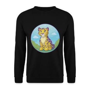 Amur Leopard Cute Kawaii Cartoon Clipart Animal - Unisex Sweatshirt - black - Front - Alina (178cm) & Michal (187cm)