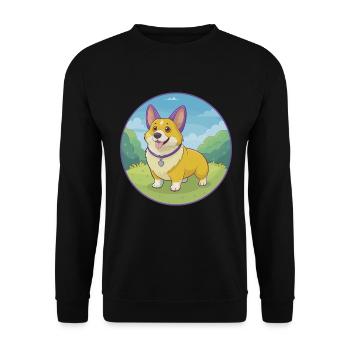 Corgi Dog Cute Kawaii Cartoon Clipart Animal Pet - Unisex Sweatshirt - black - Front - Alina (178cm) & Michal (187cm)