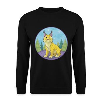 Luchs Niedliche Kawaii Cartoon Clipart Tier Haustier - Unisex Pullover - Schwarz - Vorne - Alina (178cm) & Michal (187cm)