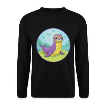 Siegel Niedliche Kawaii Cartoon Clipart Tier Haustier - Unisex Pullover - Schwarz - Vorne - Alina (178cm) & Michal (187cm)