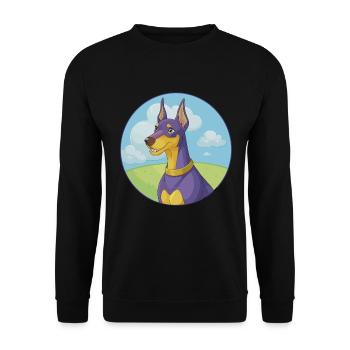 Deutscher Pinscher Hund Niedliches Kawaii Cartoon Tier Haustier - Unisex Pullover - Schwarz - Vorne - Alina (178cm) & Michal (187cm)