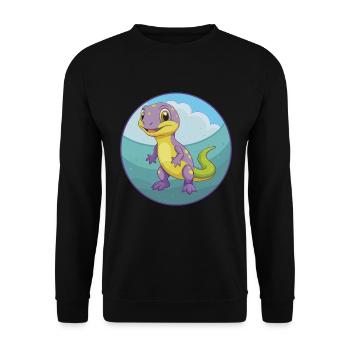 Eidechse Niedlich Kawaii Cartoon Clipart Tier Haustier - Unisex Pullover - Schwarz - Vorne - Alina (178cm) & Michal (187cm)