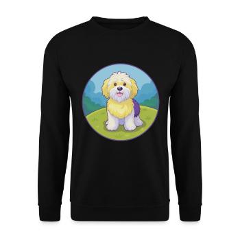 Havaneser Hund Niedlich Kawaii Cartoon Clipart Tier - Unisex Pullover - Schwarz - Vorne - Alina (178cm) & Michal (187cm)
