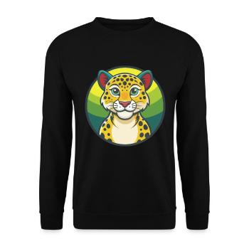 Amur Leopard Cute Kawaii Cartoon Clipart Animal - Unisex Sweatshirt - black - Front - Alina (178cm) & Michal (187cm)