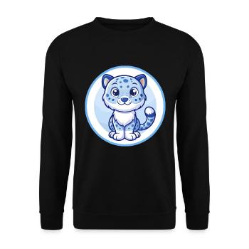 Amur Leopard Blue Kawaii Cartoon Character Clipart - Unisex Sweatshirt - black - Front - Alina (178cm) & Michal (187cm)