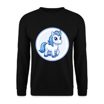 Einhorn Blau Kawaii Cartoon Figur Clipart Haustier - Unisex Pullover - Schwarz - Vorne - Alina (178cm) & Michal (187cm)