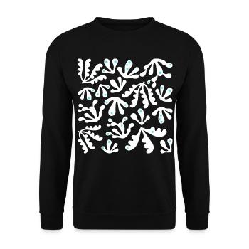Abstrakte Koralle L Weiß Blau Punkte - Unisex Pullover - Schwarz - Vorne - Alina (178cm) & Michal (187cm)