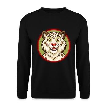 Snow Leopard Colorful Kawaii Cartoon Character Pet - Unisex Sweatshirt - black - Front - Alina (178cm) & Michal (187cm)