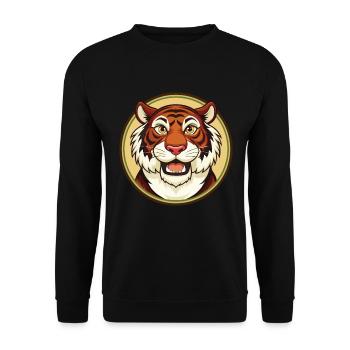 Tiger Bunte Kawaii Cartoon Figur Clipart - Unisex Pullover - Schwarz - Vorne - Alina (178cm) & Michal (187cm)