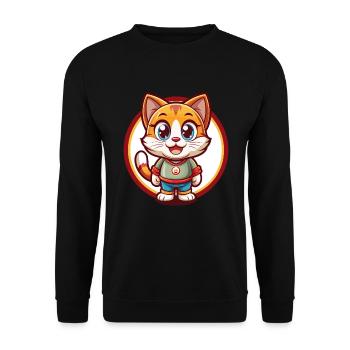 Katze Niedlich Lustig Kawaii Cartoon Clipart Tier Haustier - Unisex Pullover - Schwarz - Vorne - Alina (178cm) & Michal (187cm)