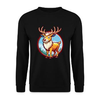 Elch Niedlich Lustig Kawaii Cartoon Clipart Tier Haustier - Unisex Pullover - Schwarz - Vorne - Alina (178cm) & Michal (187cm)