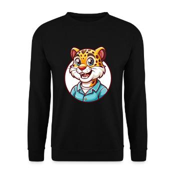 Amur Leopard Funny Kawaii Cartoon Clipart Animal - Unisex Sweatshirt - black - Front - Alina (178cm) & Michal (187cm)