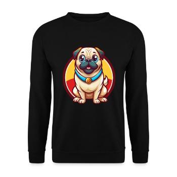 Carlin Chien Drôle Kawaii Dessin animé Clipart Animal Animal - Sweat-shirt Unisexe - noir - Devant - Alina (178cm) & Michal (187cm)