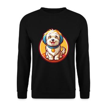 Havaneser Hund Lustig Kawaii Cartoon Clipart Tier - Unisex Pullover - Schwarz - Vorne - Alina (178cm) & Michal (187cm)