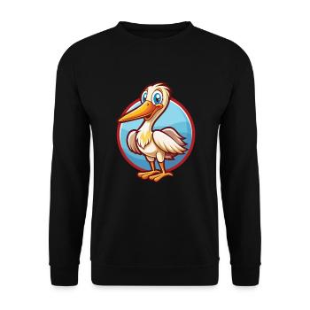 Storch Niedlich Lustig Kawaii Cartoon Clipart Tier Haustier - Unisex Pullover - Schwarz - Vorne - Alina (178cm) & Michal (187cm)