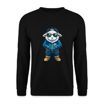 Schaf Cool Cartoon Figur Kawaii Clipart - Unisex Pullover - Schwarz - Vorne - Alina (178cm) & Michal (187cm)