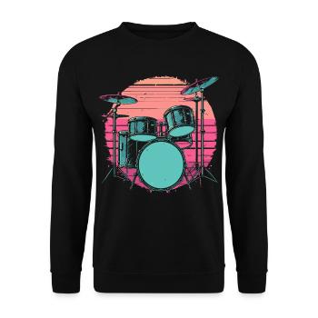 Schlagzeug Synthwave - Unisex Pullover - Schwarz - Vorne - Alina (178cm) & Michal (187cm)