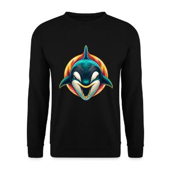 Orca Niedlich Kawaii Cartoon Clipart Tier Gesicht - Unisex Pullover - Schwarz - Vorne - Alina (178cm) & Michal (187cm)