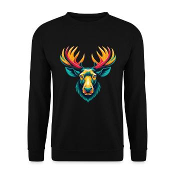 Elch Niedliches Kawaii Cartoon Clipart Tier Gesicht - Unisex Pullover - Schwarz - Vorne - Alina (178cm) & Michal (187cm)