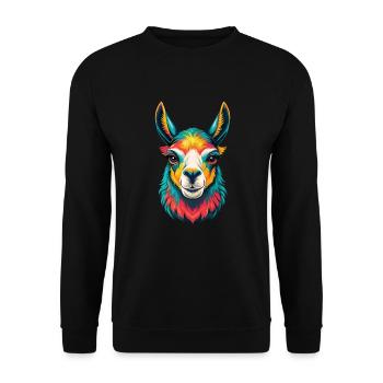 lama mignon kawaii dessin animé clipart visage d’animal - Sweat-shirt Unisexe - noir - Devant - Alina (178cm) & Michal (187cm)