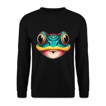 Frosch Niedlich Kawaii Cartoon Clipart Tier Gesicht - Unisex Pullover - Schwarz - Vorne - Alina (178cm) & Michal (187cm)