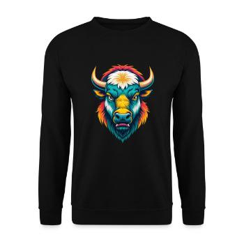 Bison Cute Kawaii Cartoon Clipart Animal Face - Unisex Sweatshirt - black - Front - Alina (178cm) & Michal (187cm)