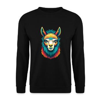 Alpaka Niedliches Kawaii Cartoon Clipart Tier Gesicht - Unisex Pullover - Schwarz - Vorne - Alina (178cm) & Michal (187cm)