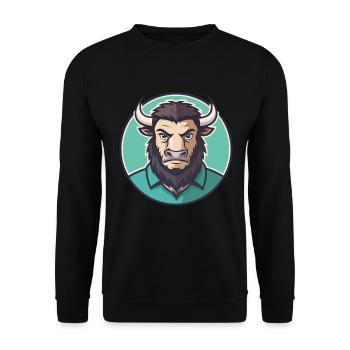 Bison Kawaii Cartoon Character Animal Pet Face - Unisex Sweatshirt - black - Front - Alina (178cm) & Michal (187cm)