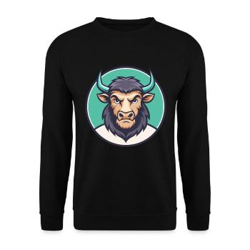 Buffalo Kawaii Cartoon Character Animal Pet Face - Unisex Sweatshirt - black - Front - Alina (178cm) & Michal (187cm)