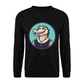 Crocodile Kawaii Cartoon Character Animal Pet Face - Unisex Sweatshirt - black - Front - Alina (178cm) & Michal (187cm)