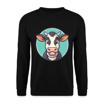 Cow Kawaii Cartoon Character Animal Pet Face - Unisex Sweatshirt - black - Front - Alina (178cm) & Michal (187cm)