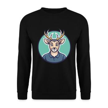 Deer Kawaii Cartoon Character Animal Pet Face - Unisex Sweatshirt - black - Front - Alina (178cm) & Michal (187cm)