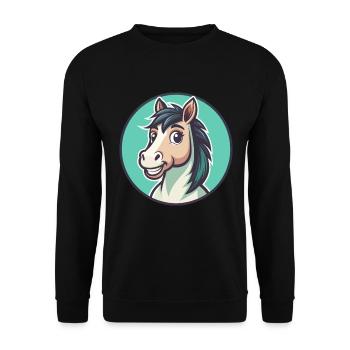Horse Kawaii Cartoon Character Animal Pet Face - Unisex Sweatshirt - black - Front - Alina (178cm) & Michal (187cm)