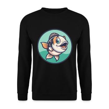 Fish Kawaii Cartoon Character Animal Pet Face - Unisex Sweatshirt - black - Front - Alina (178cm) & Michal (187cm)