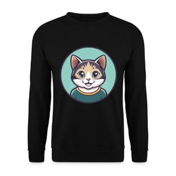 Cat Kawaii Cartoon Character Animal Pet Face - Unisex Sweatshirt - black - Front - Alina (178cm) & Michal (187cm)