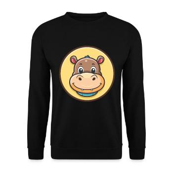 Nilpferd Kawaii Cartoon Figur Tier Haustier Gesicht - Unisex Pullover - Schwarz - Vorne - Alina (178cm) & Michal (187cm)