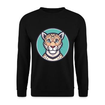 Leopard Kawaii Cartoon Character Animal Pet Face - Unisex Sweatshirt - black - Front - Alina (178cm) & Michal (187cm)