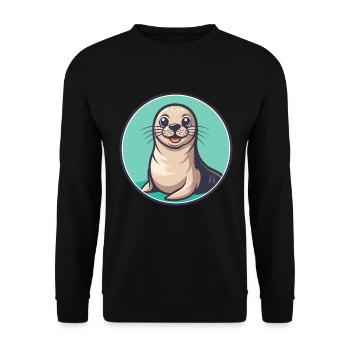 Seal Kawaii Cartoon Character Animal Pet Face - Unisex Sweatshirt - black - Front - Alina (178cm) & Michal (187cm)