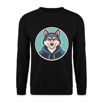 Wolf Kawaii Cartoon Character Animal Pet Face - Unisex Sweatshirt - black - Front - Alina (178cm) & Michal (187cm)