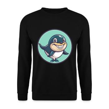 Wal Kawaii Cartoon Figur Tier Haustier Gesicht - Unisex Pullover - Schwarz - Vorne - Alina (178cm) & Michal (187cm)