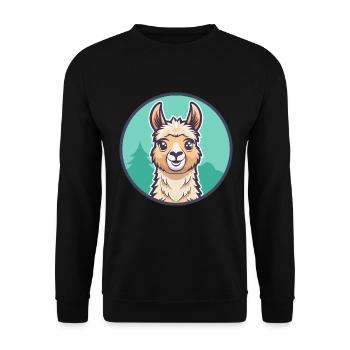 Lama Kawaii Dessin animé Personnage Animal Visage D’animal - Sweat-shirt Unisexe - noir - Devant - Alina (178cm) & Michal (187cm)