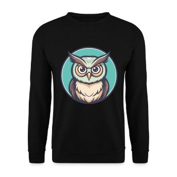 Eule Kawaii Cartoon Figur Tier Haustier Gesicht - Unisex Pullover - Schwarz - Vorne - Alina (178cm) & Michal (187cm)