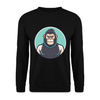 Gorilla Kawaii Cartoon Figur Tier Haustier Gesicht - Unisex Pullover - Schwarz - Vorne - Alina (178cm) & Michal (187cm)