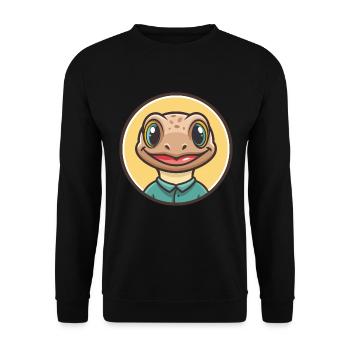 Eidechse Kawaii Cartoon Figur Tier Haustier Gesicht - Unisex Pullover - Schwarz - Vorne - Alina (178cm) & Michal (187cm)